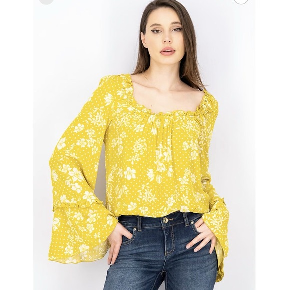 Free People One on One Date Flare Sleeve Bodysuit Women's Size Medium Marigold - Picture 12 of 12